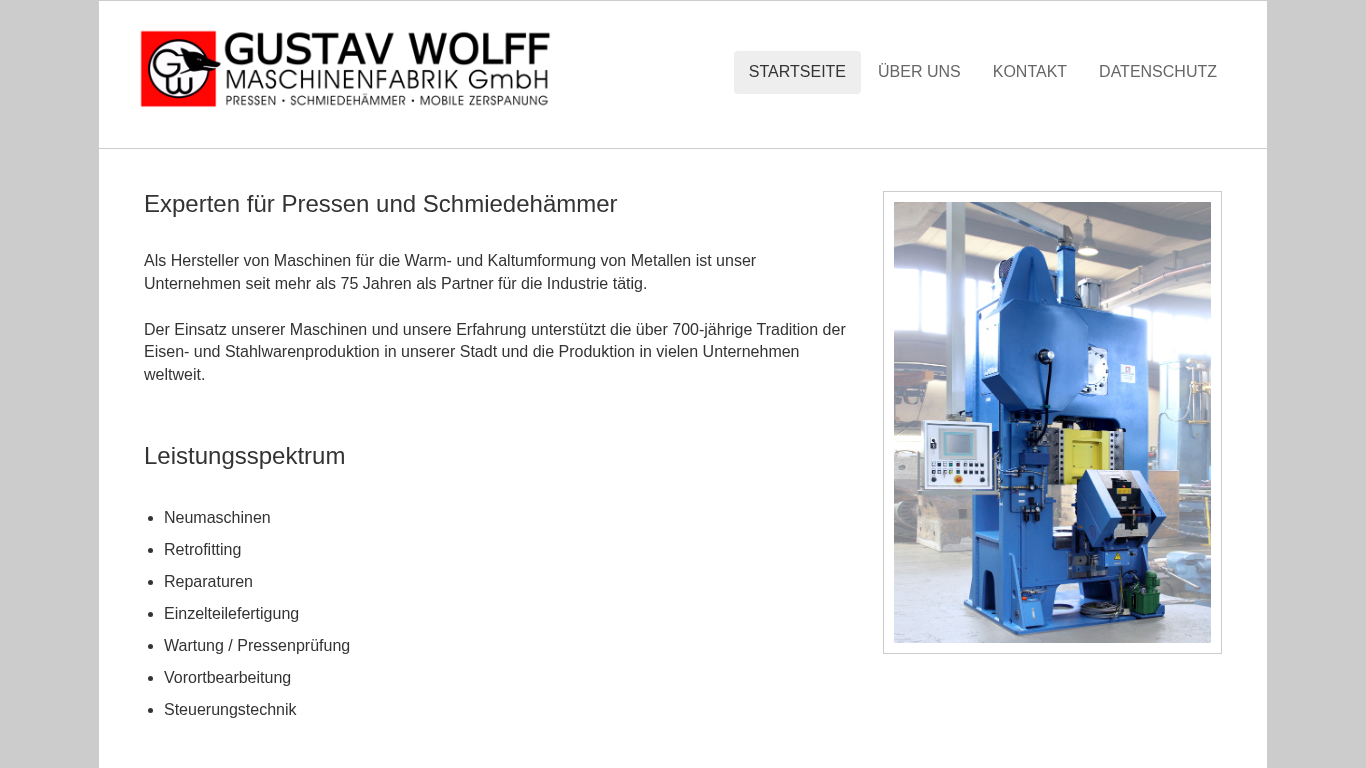 Monitorprint der Firmenwebsite