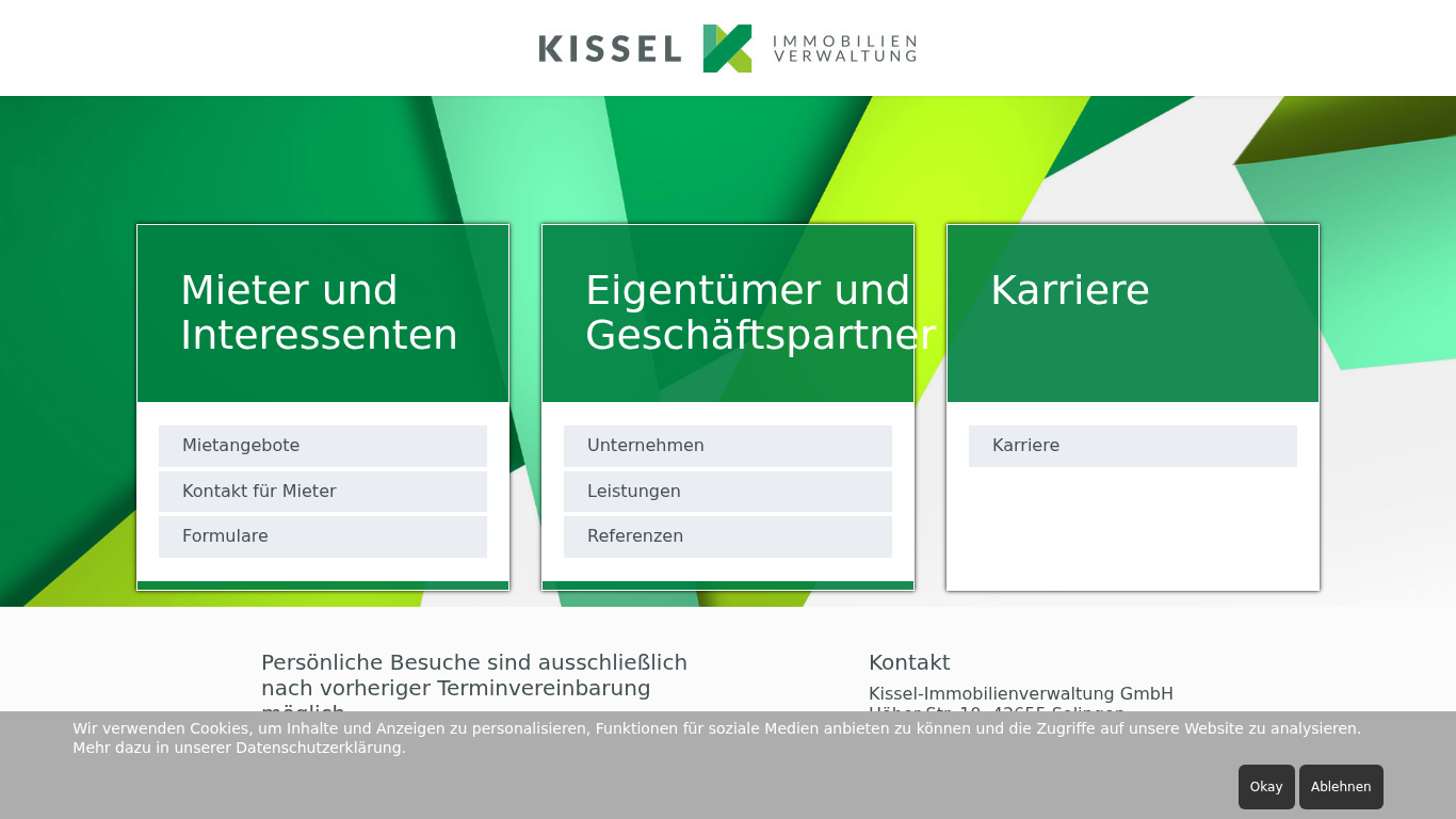 Monitorprint der Firmenwebsite