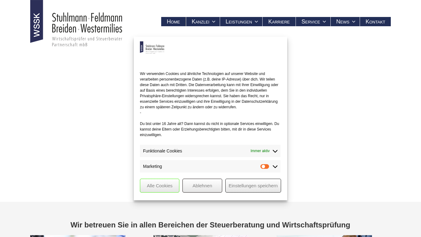 Monitorprint der Firmenwebsite